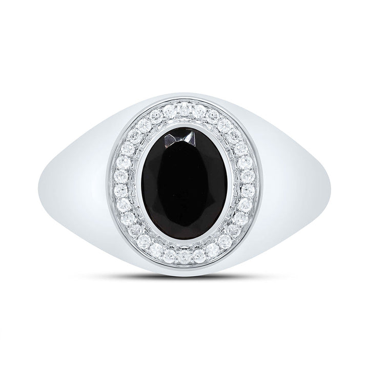1/6CTW-DIA P1-9X7 MM- OVAL ONYX BLACK MENS RING 10 Daisy Joyeria