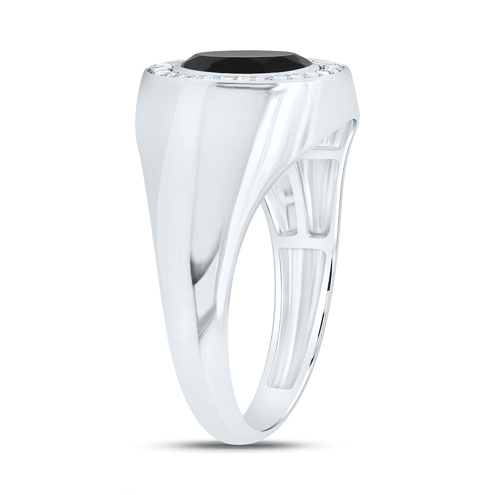 1/6CTW-DIA P1-9X7 MM- OVAL ONYX BLACK MENS RING 10 Daisy Joyeria
