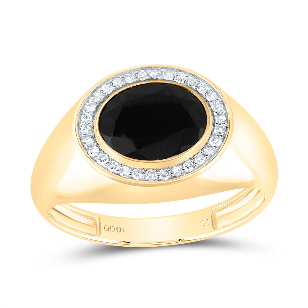 1/6CTW-DIA P1-10X8 MM-OVAL ONYX BLACK MENS RING 10 Daisy Joyeria