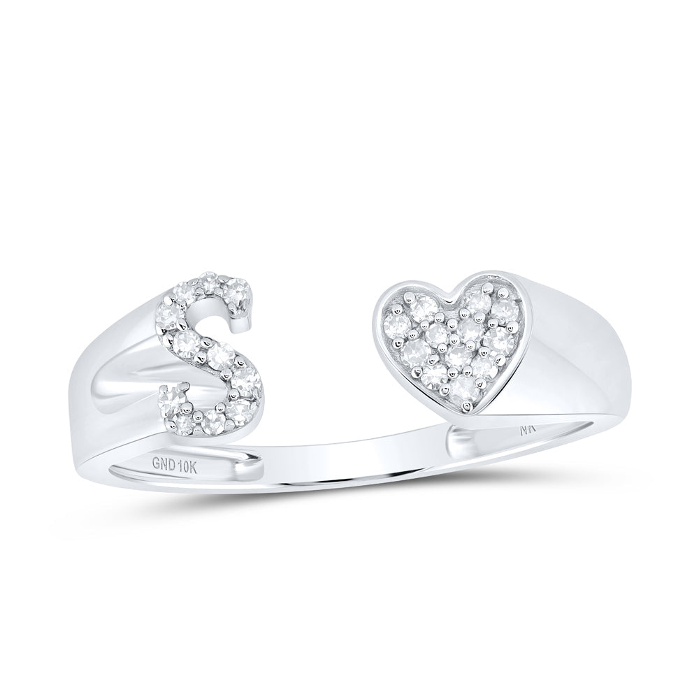 1/10CTW-DIA NK GIFT INITIAL "S" LADIES HEART RING 7 Daisy Joyeria