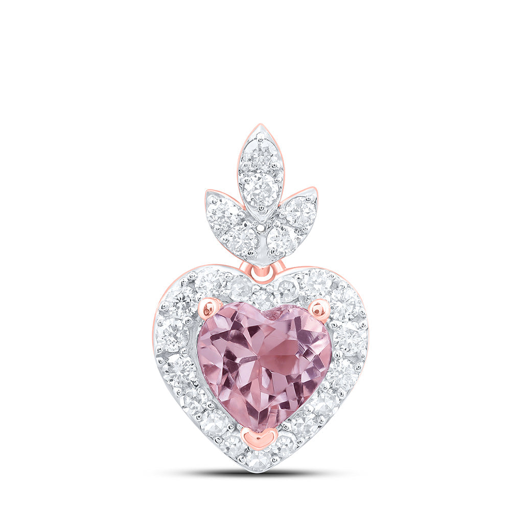 1/6CTW-DIA NK 4.5 MM HEART- MORGANITE PENDANT Daisy Joyeria