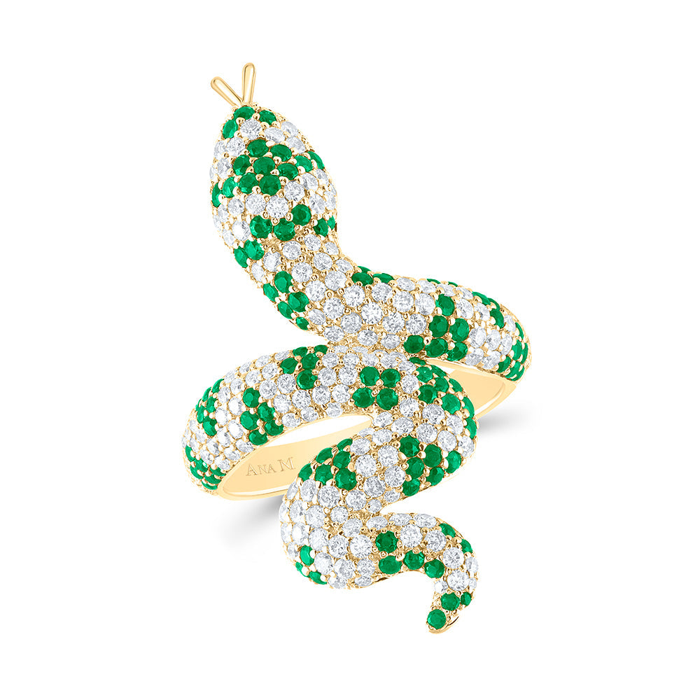1 1/3CTW-NAT DIA ANA M 7/8CTW RD-EM NAT GEM SNAKE RING 7 Daisy Joyeria