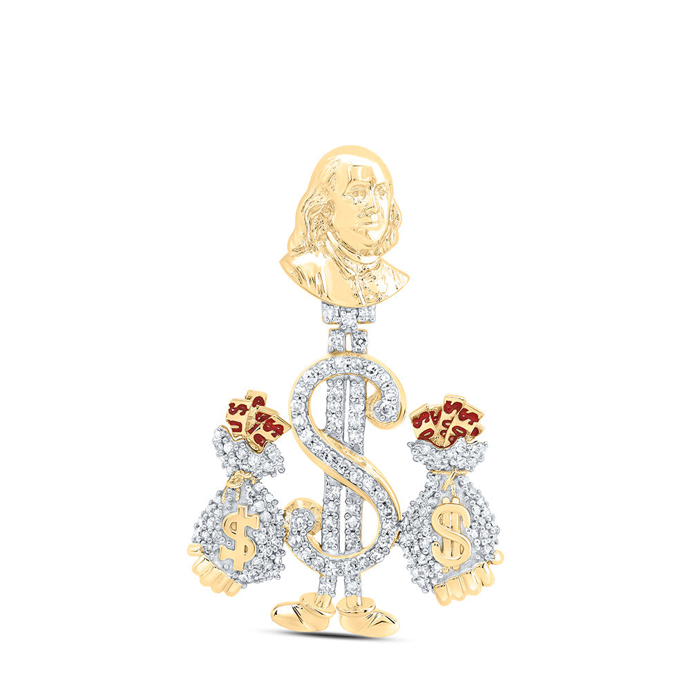 1/2CTW-NAT DIA NK BENJAMIN DOLLAR MONEY BAG MENS CHARM Daisy Joyeria