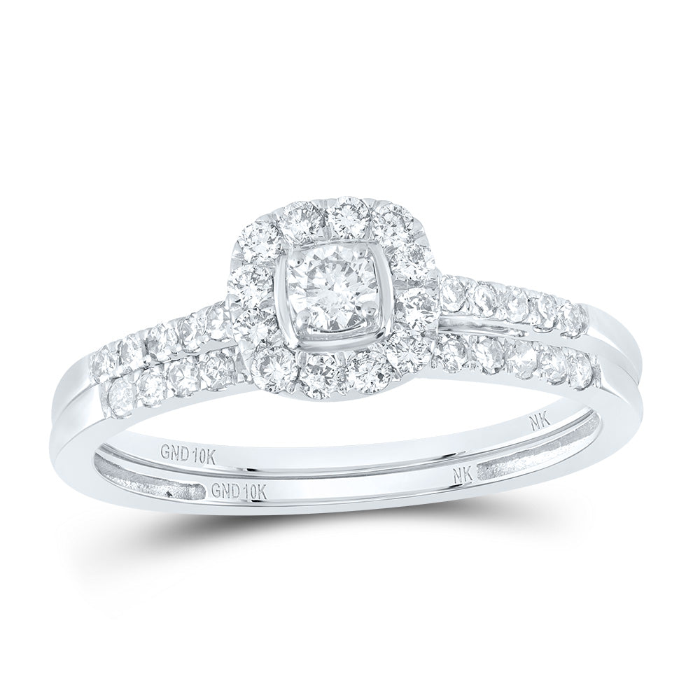 1/2CTW-NAT DIA NK CUSHION SINGLE HALO BRIDAL SET 7 Daisy Joyeria