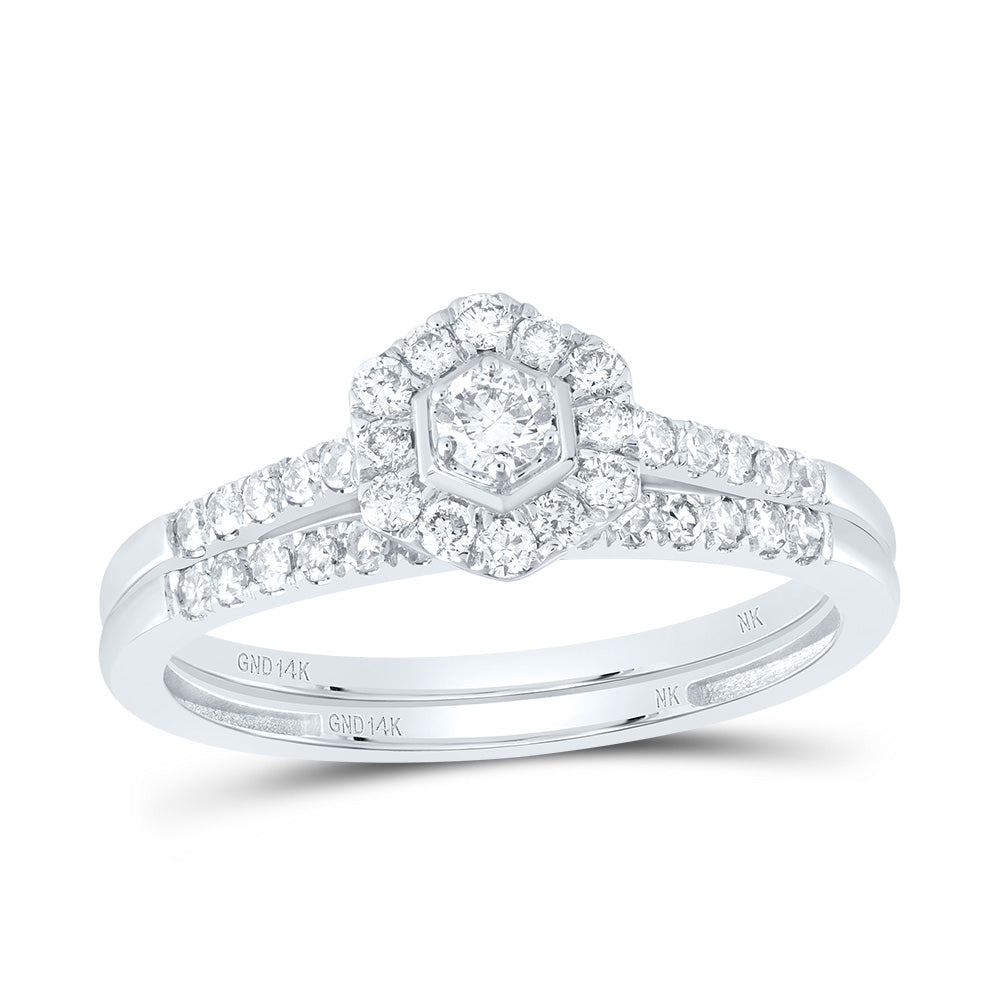 1/2CTW-NAT DIA NK HEXAGON SINGLE HALO BRIDAL SET 7 Daisy Joyeria