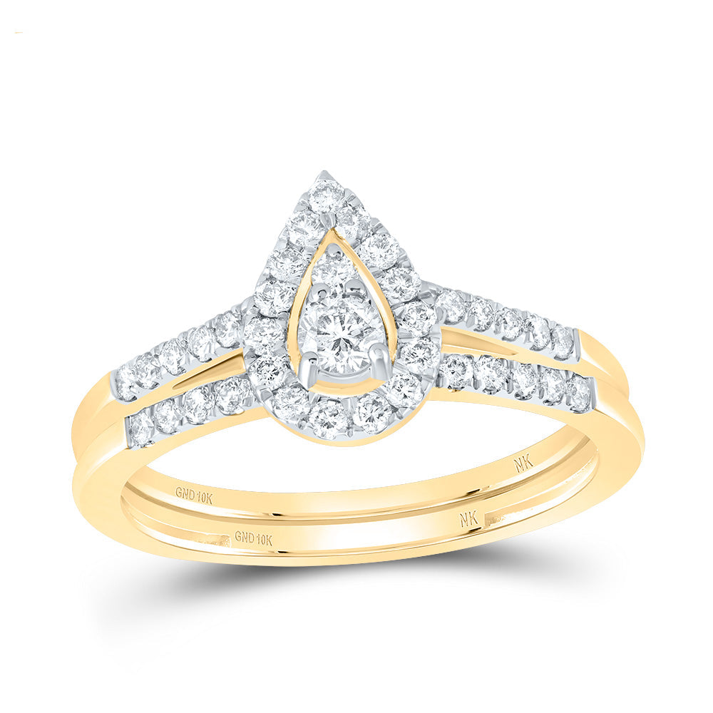 1/2CTW-NAT DIA NK PEAR SINGLE HALO BRIDAL SET 7 Daisy Joyeria