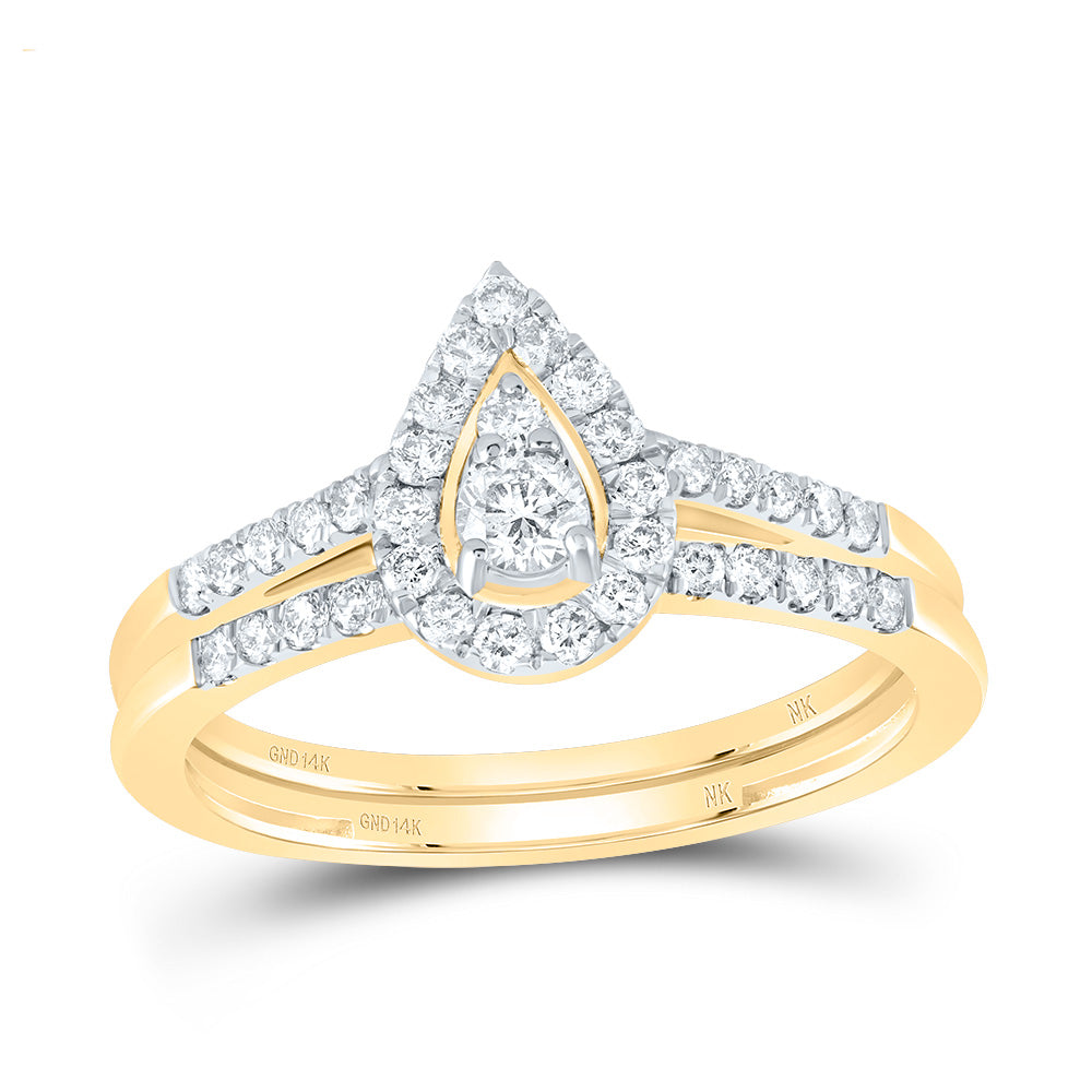 1/2CTW-NAT DIA NK PEAR SINGLE HALO BRIDAL SET 7 Daisy Joyeria