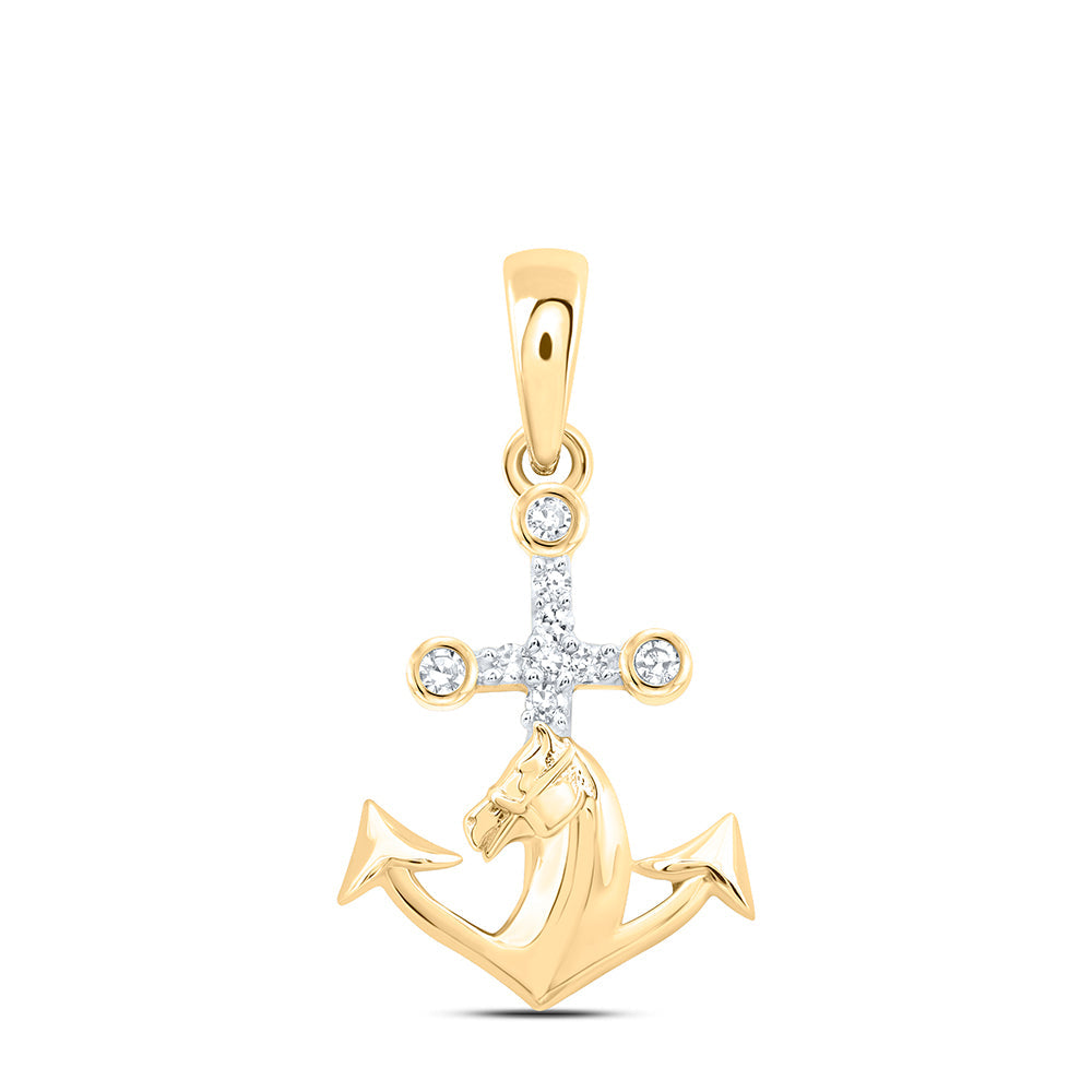 1/20CTW NAT DIA NK GIFT ANCHOR CROSS HORSE PENDANT Daisy Joyeria