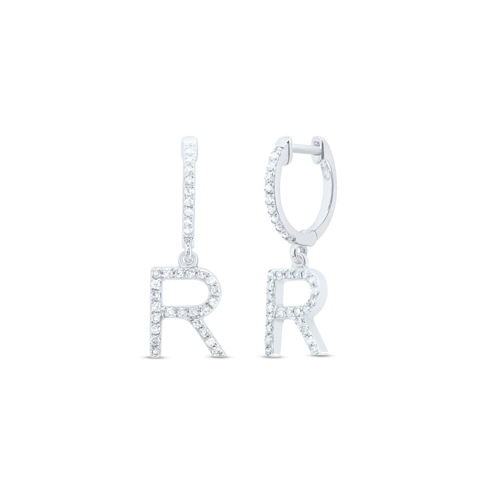 1/4CTW-NAT DIA NK GIFT INITIAL "R" DANGLING EARRING Daisy Joyeria