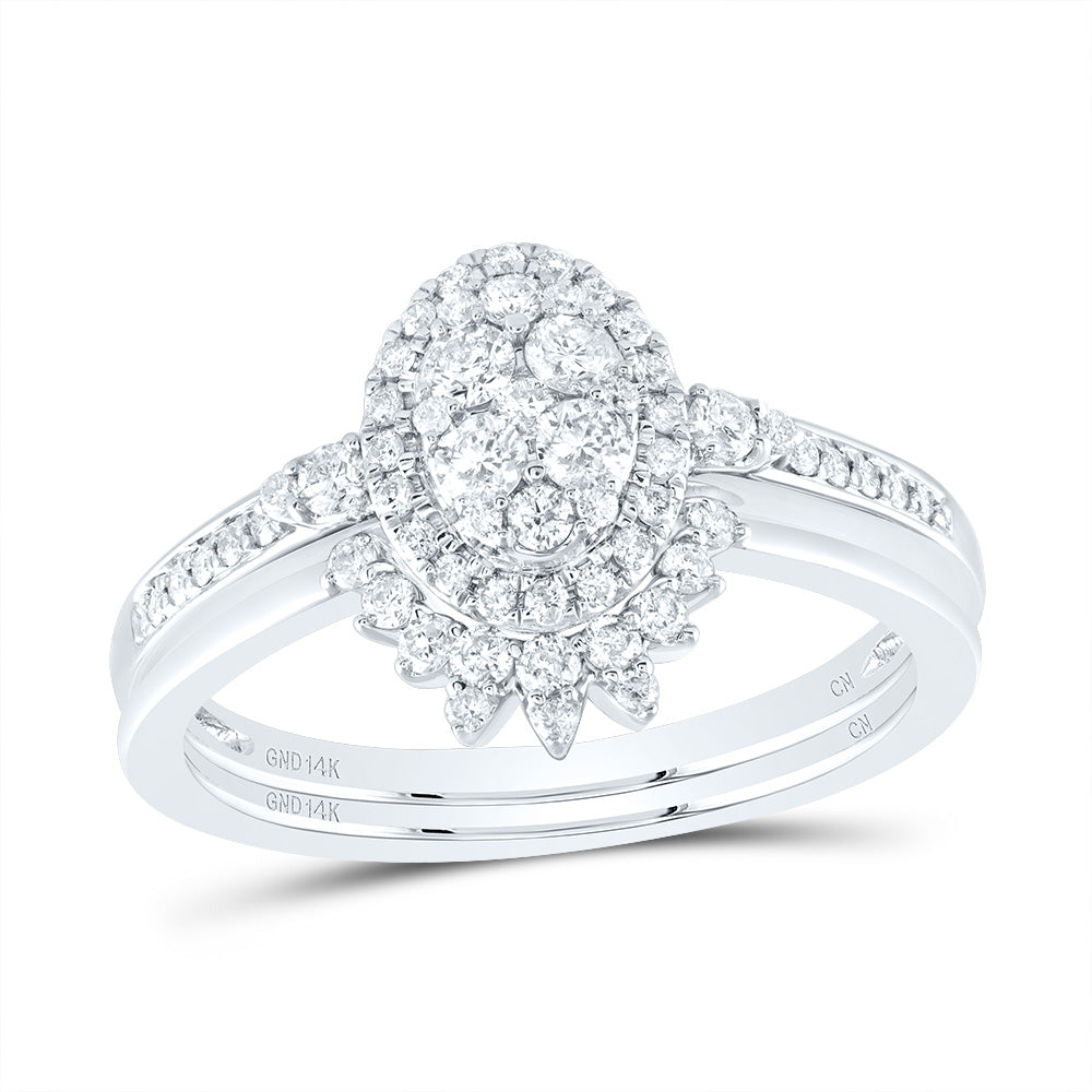 1/2CTW-NAT DIA CN OVAL SINGLE HALO BRIDAL SET 7 Daisy Joyeria