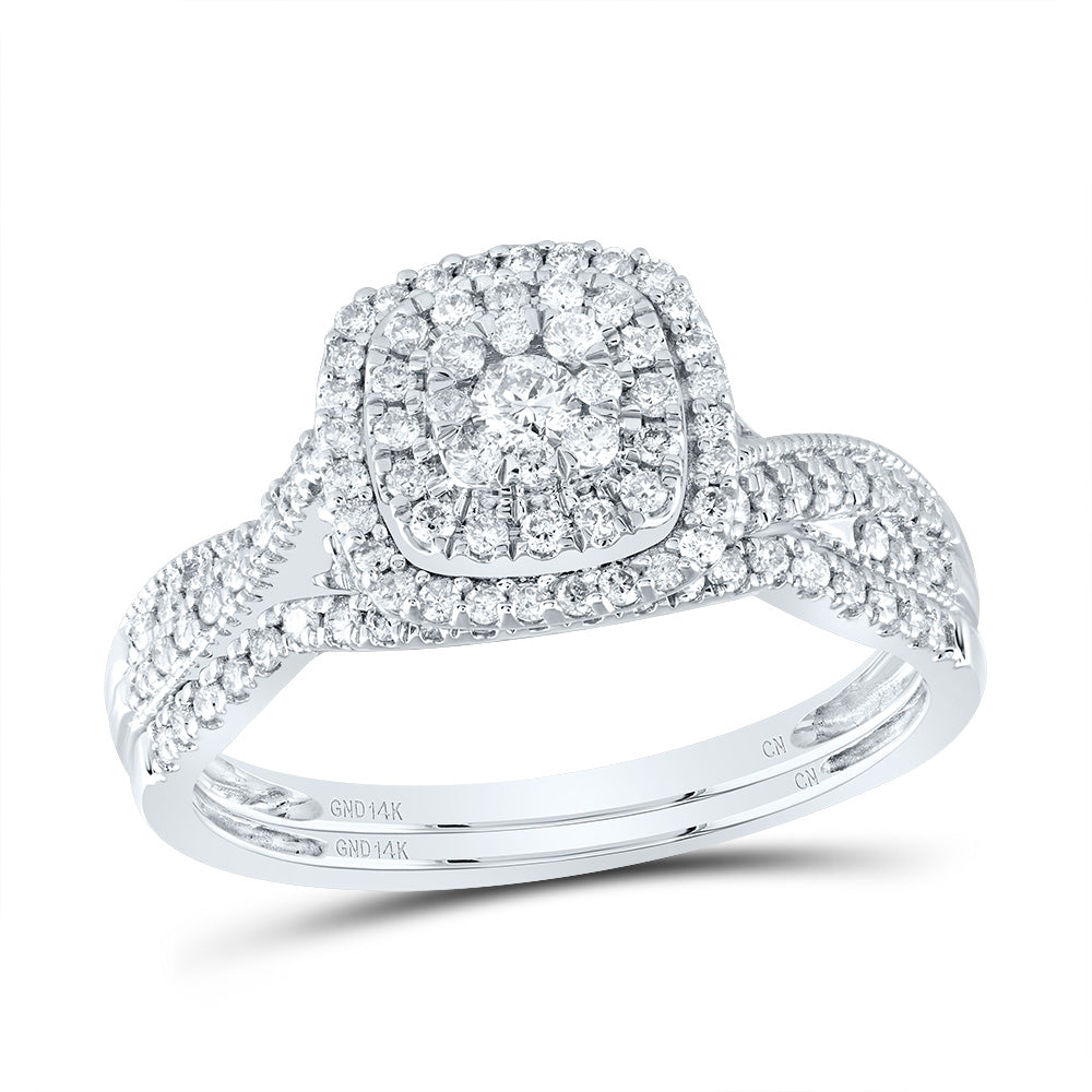 1/2CTW-NAT DIA CN CUSHION DOUBLE HALO BRIDAL SET 7 Daisy Joyeria