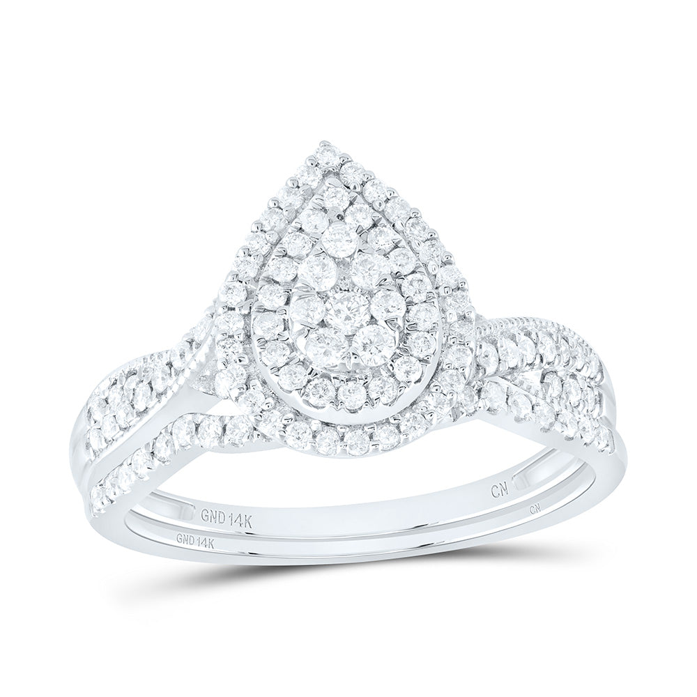 1/2CTW-NAT DIA CN PEAR DOUBLE HALO BRIDAL SET 7 Daisy Joyeria