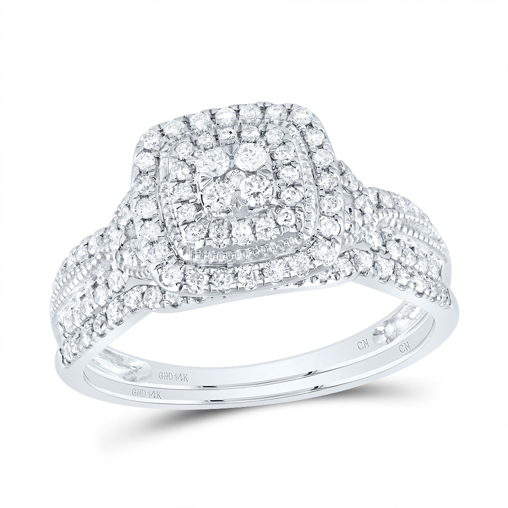 1/2CTW-NAT DIA CN CUSHION DOUBLE HALO BRIDAL SET 7 Daisy Joyeria