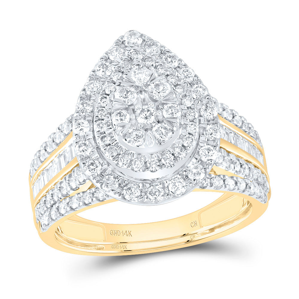 1CTW-NAT DIA CN PEAR DOUBLE HALO BRIDAL SET 7 Daisy Joyeria