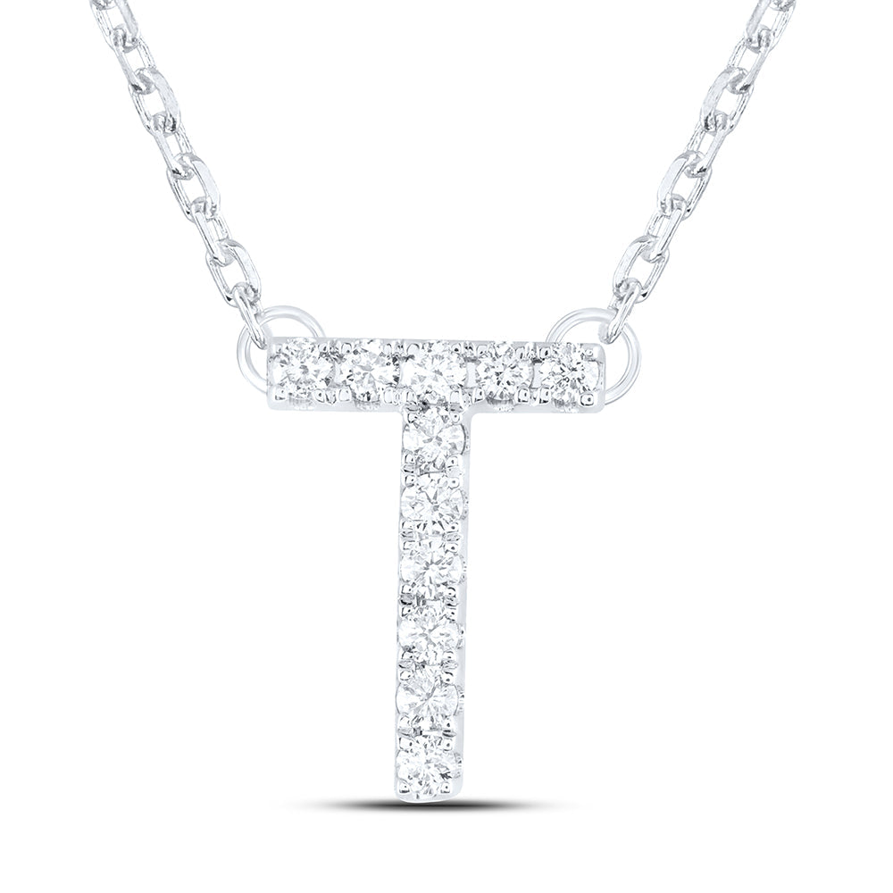 1/8CTW-NAT DIA ANA M INITIAL "T" FASHION NECKLACE (16 INCH) Daisy Joyeria