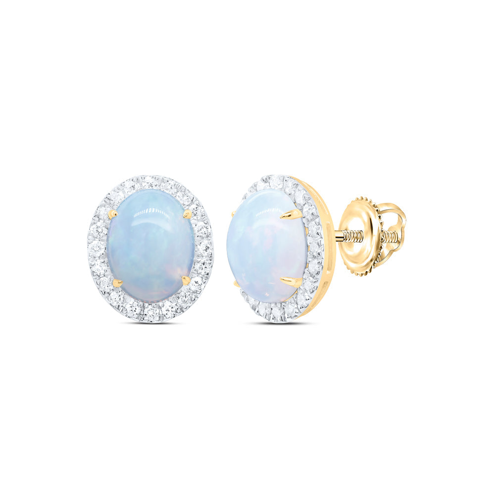 3/8CTW-NAT DIA CN 9X7MM-OPAL NAT GEM OVAL STUD EARRING Daisy Joyeria