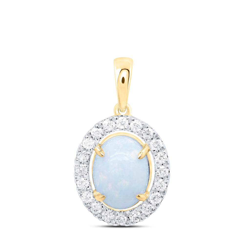1/4CTW-NAT DIA CN 9X7MM-OPAL NAT GEM OVAL PENDANT Daisy Joyeria