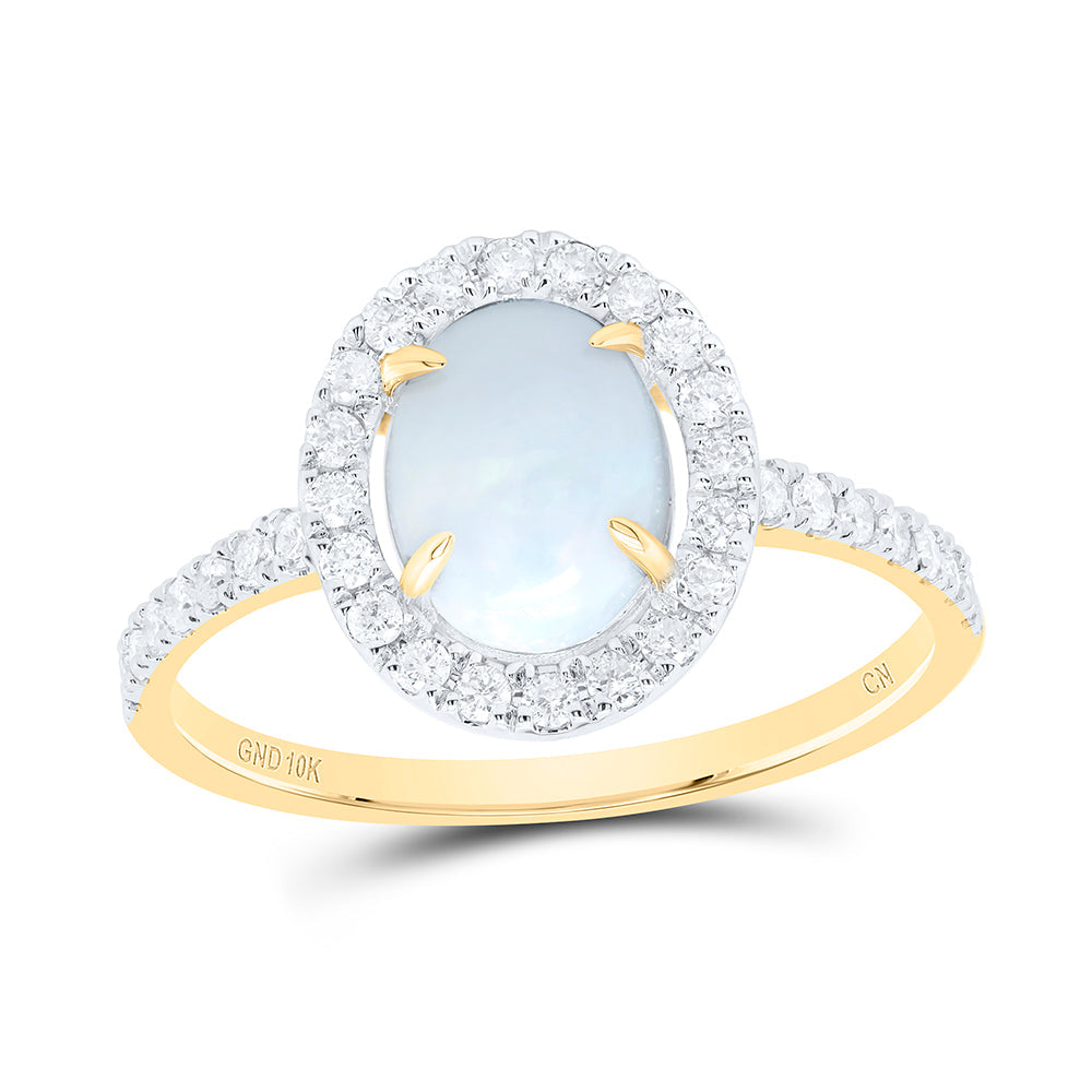 1/3CTW-NAT DIA CN 8X6MM-OPAL NAT GEM OVAL RING 7 Daisy Joyeria