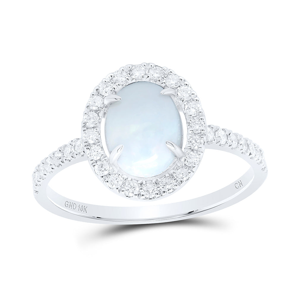 1/3CTW-NAT DIA CN 8X6MM-OPAL NAT GEM OVAL RING 7 Daisy Joyeria