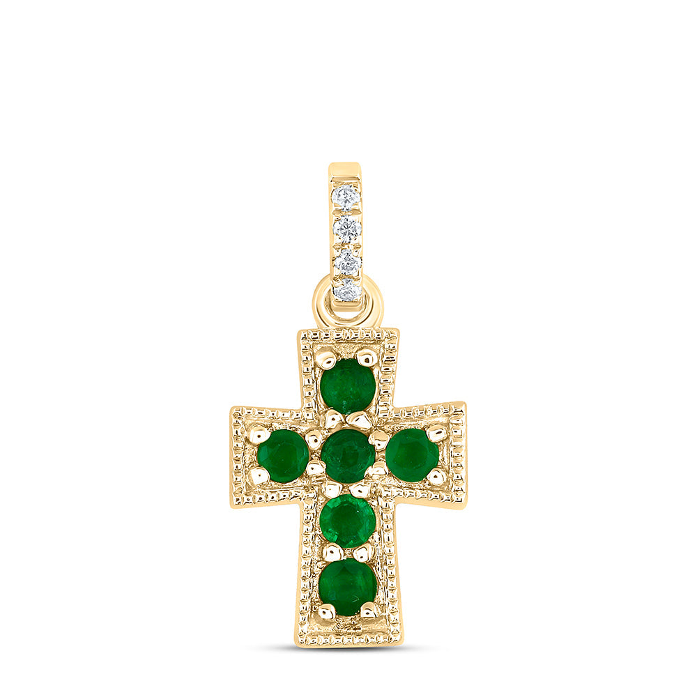 0.012CTW-NAT DIA ANA M 1/10CTW RD-EM NAT GEM CROSS PENDANT Daisy Joyeria