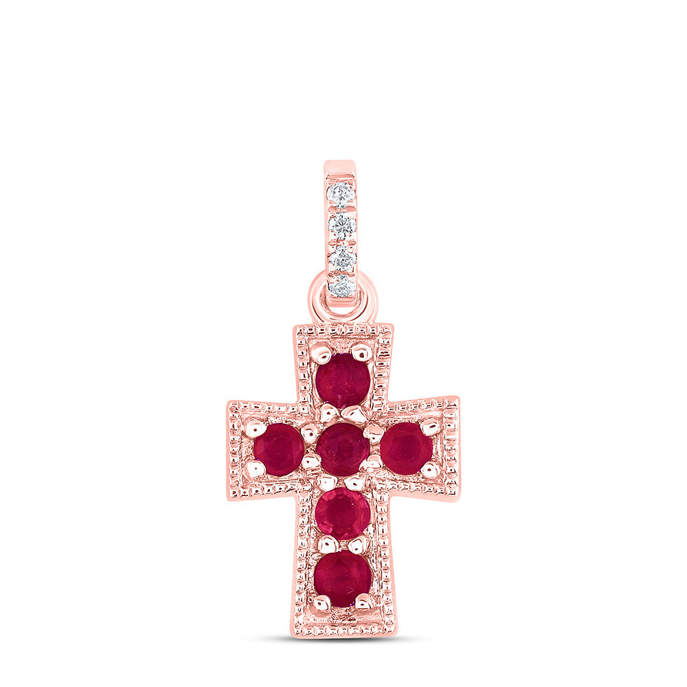 0.012CTW-NAT DIA ANA M 1/8CTW RD-RU NAT GEM CROSS PENDANT Daisy Joyeria