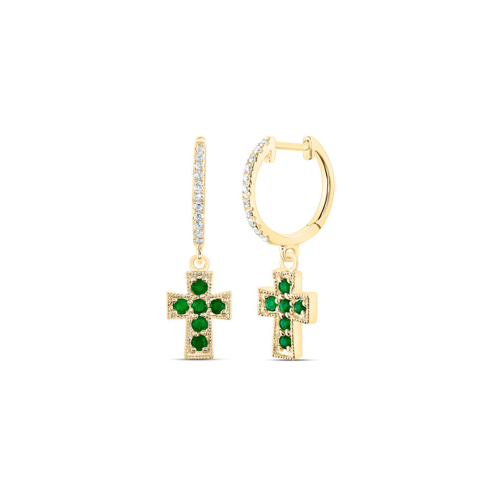 1/10CTW-NAT DIA ANA M 1/4CTW RD-EM NAT GEM DANGLING CROSS EARRING Daisy Joyeria