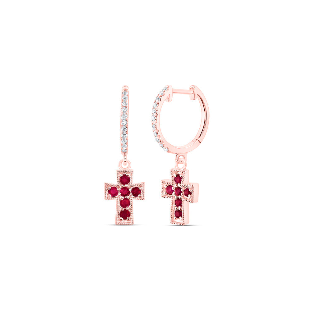 1/10CTW-NAT DIA ANA M 1/4CTW RD-RU NAT GEM DANGLING CROSS EARRING Daisy Joyeria