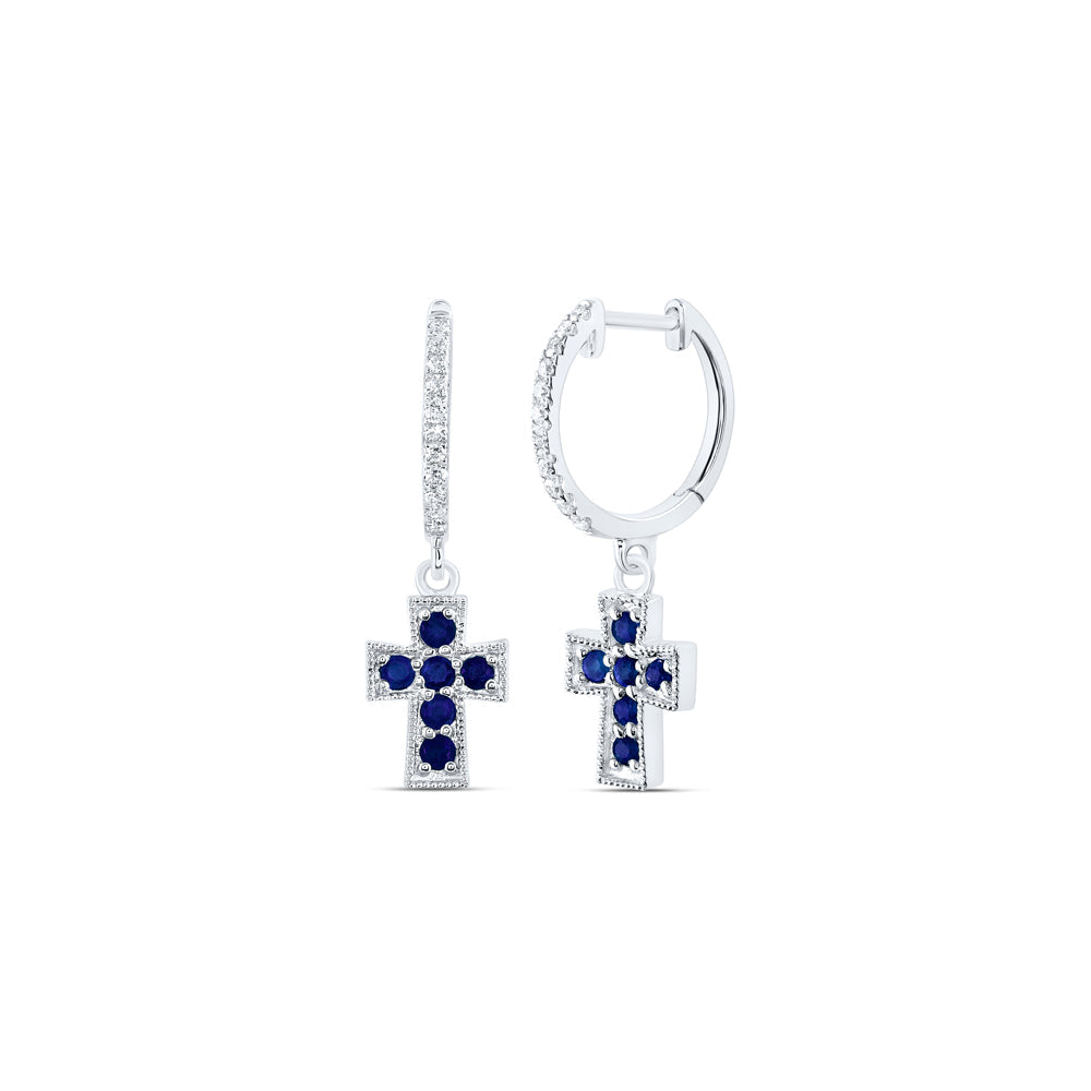 1/10CTW-NAT DIA ANA M 1/3CTW RD-BS NAT GEM DANGLING CROSS EARRING Daisy Joyeria