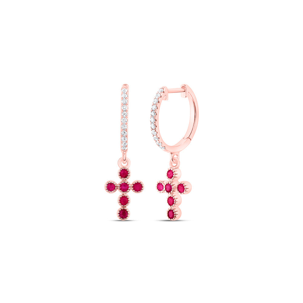 1/10CTW-NAT DIA ANA M 1/4CTW RD-RU NAT GEM DANGLING CROSS EARRING Daisy Joyeria