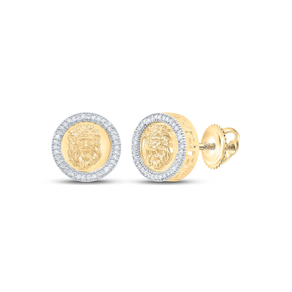 1/4CTW-NAT DIA NK LION ROUND MENS EARRING Daisy Joyeria