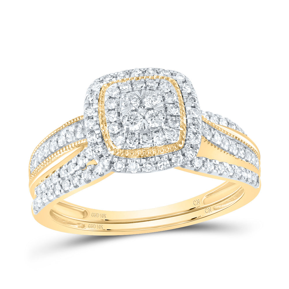 1/2CTW-NAT DIA CN CUSHION DOUBLE HALO BRIDAL SET 7 Daisy Joyeria