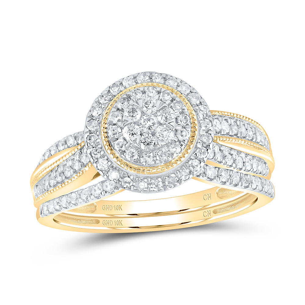 1/2CTW-NAT DIA CN ROUND DOUBLE HALO BRIDAL SET 7 Daisy Joyeria
