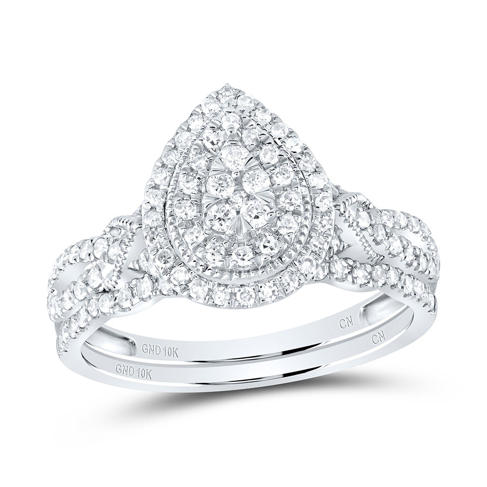 1/2CTW-NAT DIA CN PEAR DOUBLE HALO BRIDAL SET 7 Daisy Joyeria