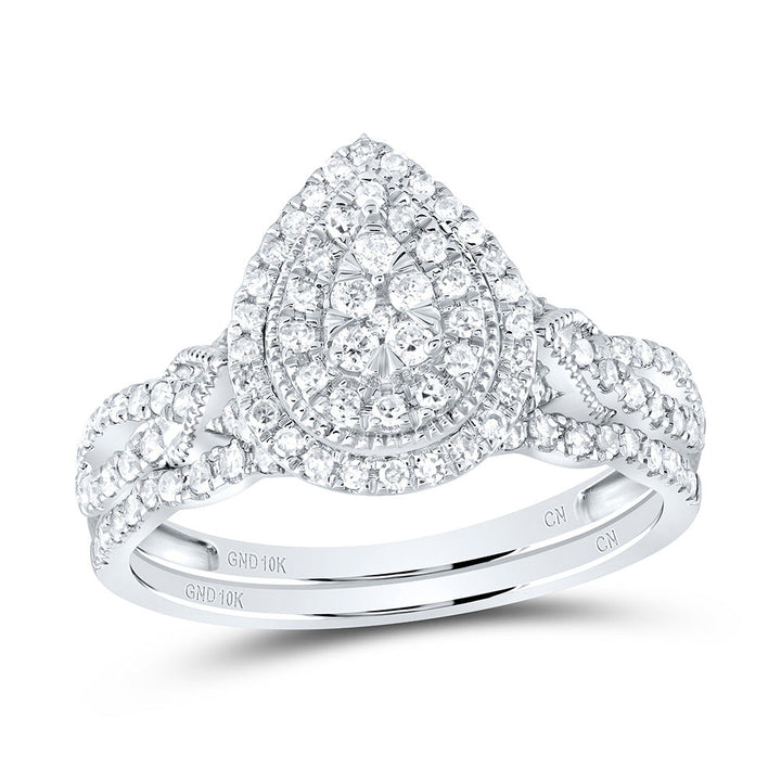 1/2CTW-NAT DIA CN PEAR DOUBLE HALO BRIDAL SET 7 Daisy Joyeria