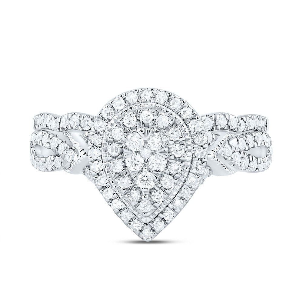 1/2CTW-NAT DIA CN PEAR DOUBLE HALO BRIDAL SET 7 Daisy Joyeria