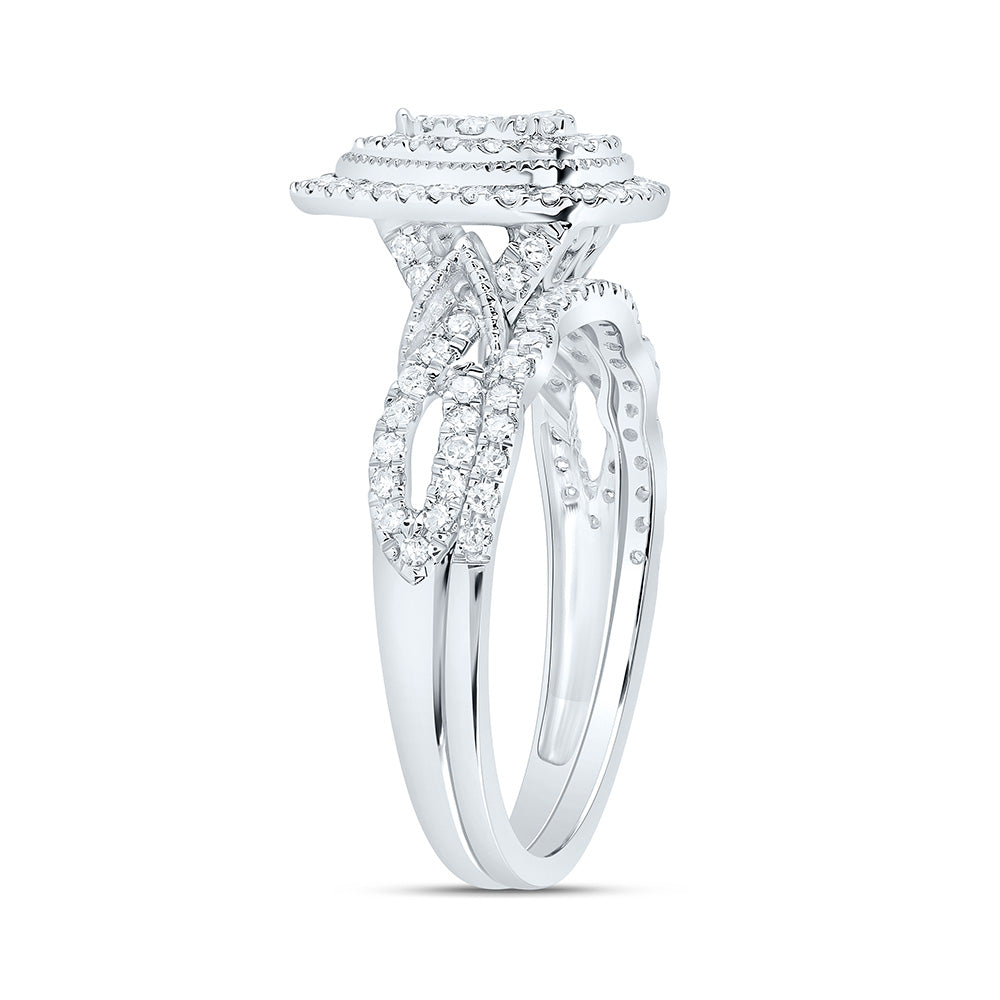 1/2CTW-NAT DIA CN PEAR DOUBLE HALO BRIDAL SET 7 Daisy Joyeria