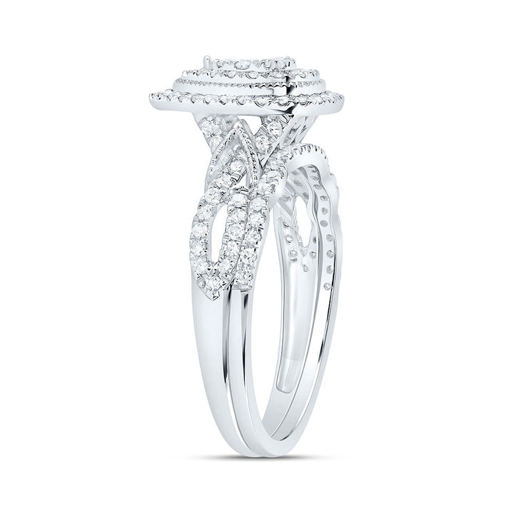 1/2CTW-NAT DIA CN PEAR DOUBLE HALO BRIDAL SET 7 Daisy Joyeria