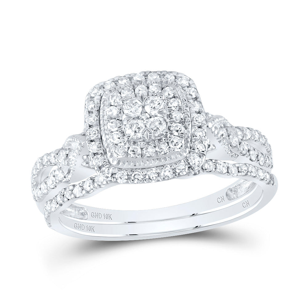 1/2CTW-NAT DIA CN CUSHION DOUBLE HALO BRIDAL SET 7 Daisy Joyeria