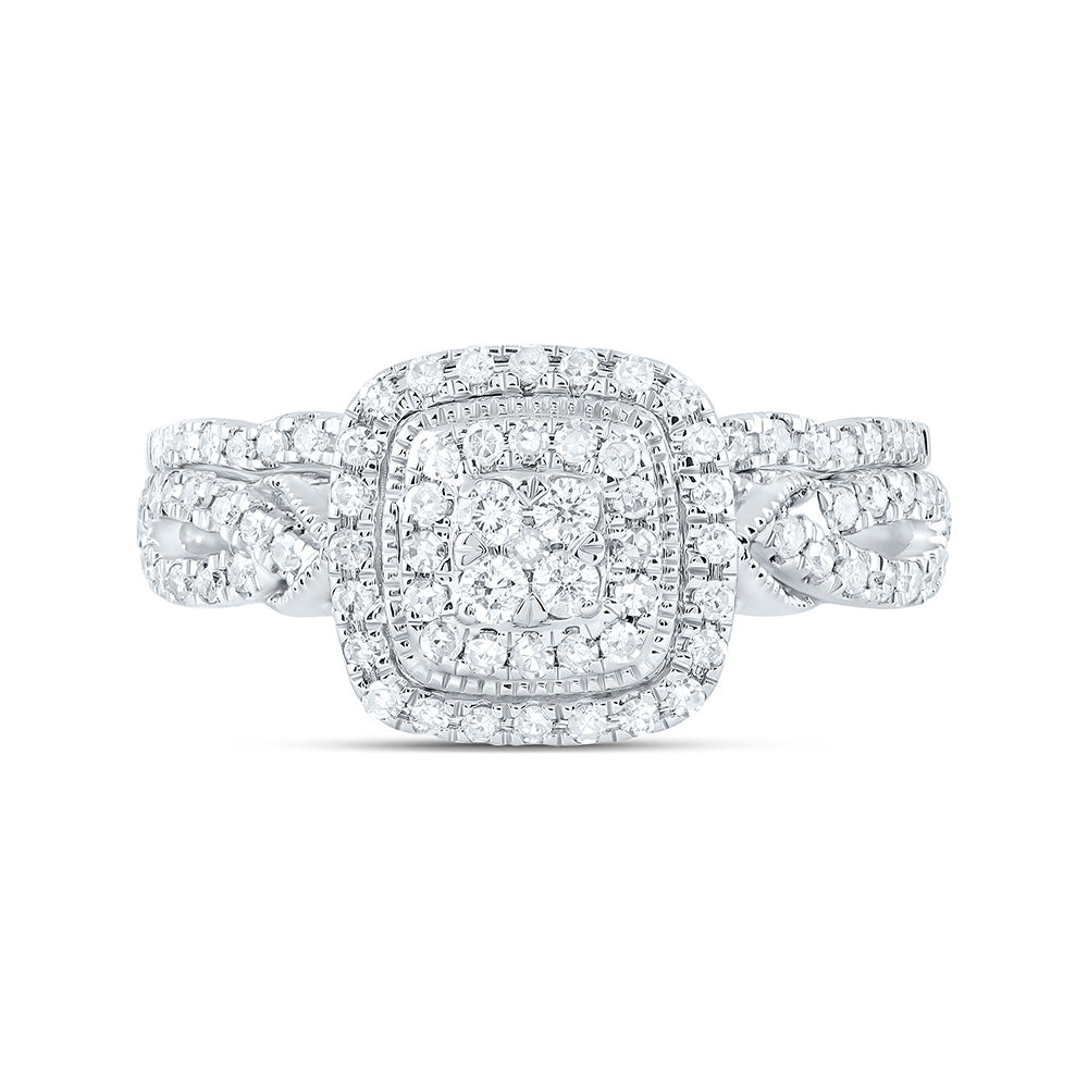 1/2CTW-NAT DIA CN CUSHION DOUBLE HALO BRIDAL SET 7 Daisy Joyeria