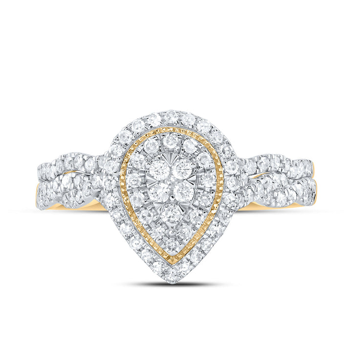 1/2CTW-NAT DIA CN PEAR DOUBLE HALO BRIDAL SET 7 Daisy Joyeria