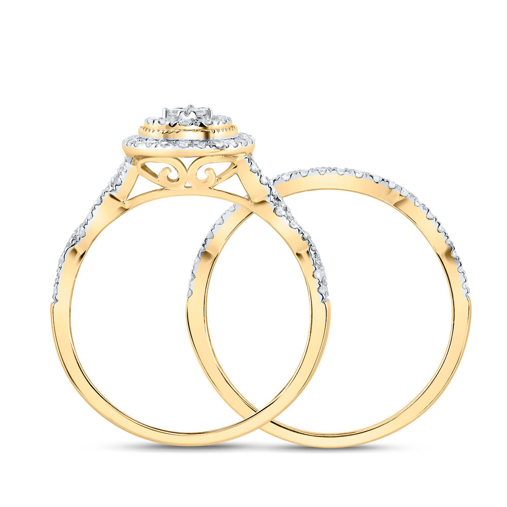 1/2CTW-NAT DIA CN PEAR DOUBLE HALO BRIDAL SET 7 Daisy Joyeria
