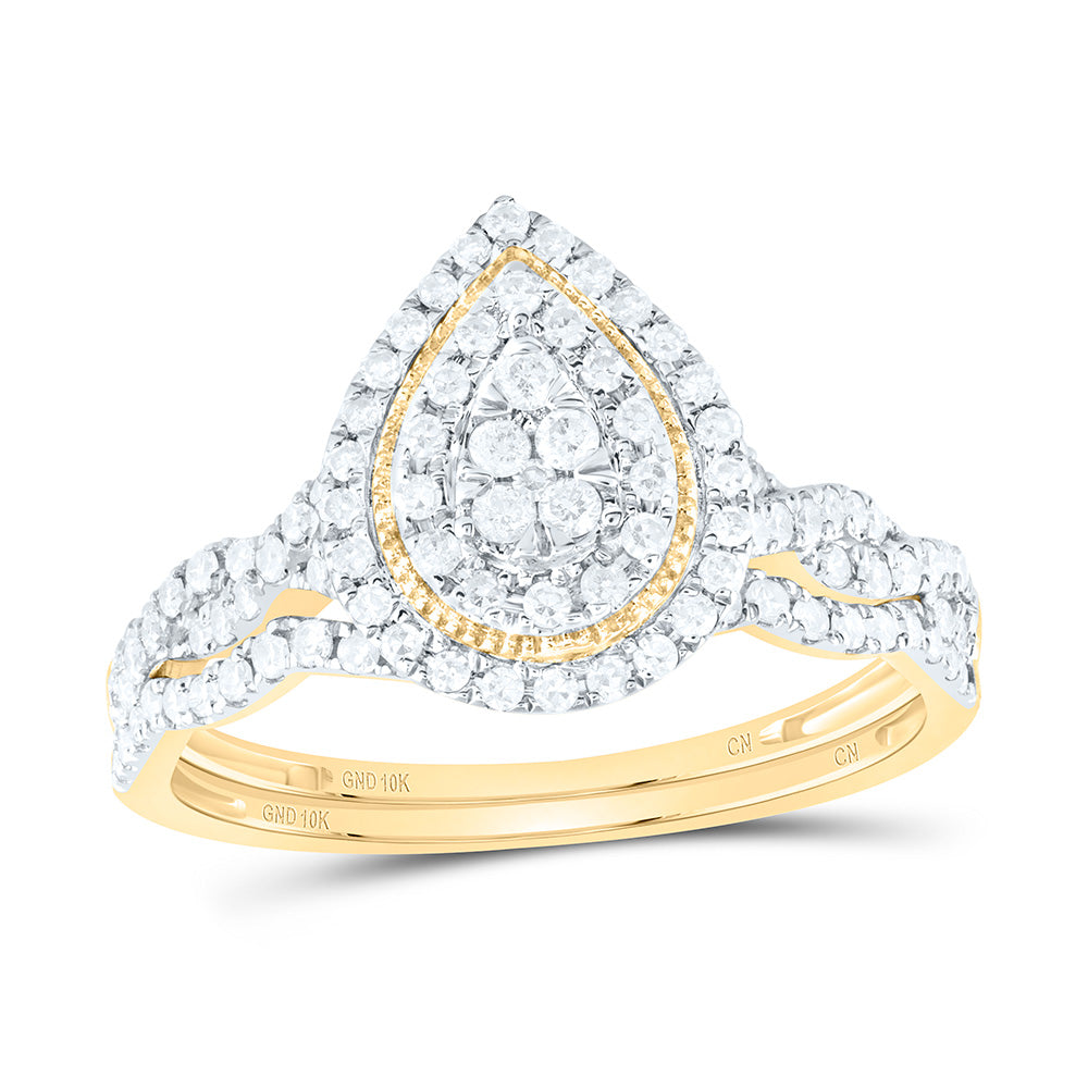 1/2CTW-NAT DIA CN PEAR DOUBLE HALO BRIDAL SET 7 Daisy Joyeria