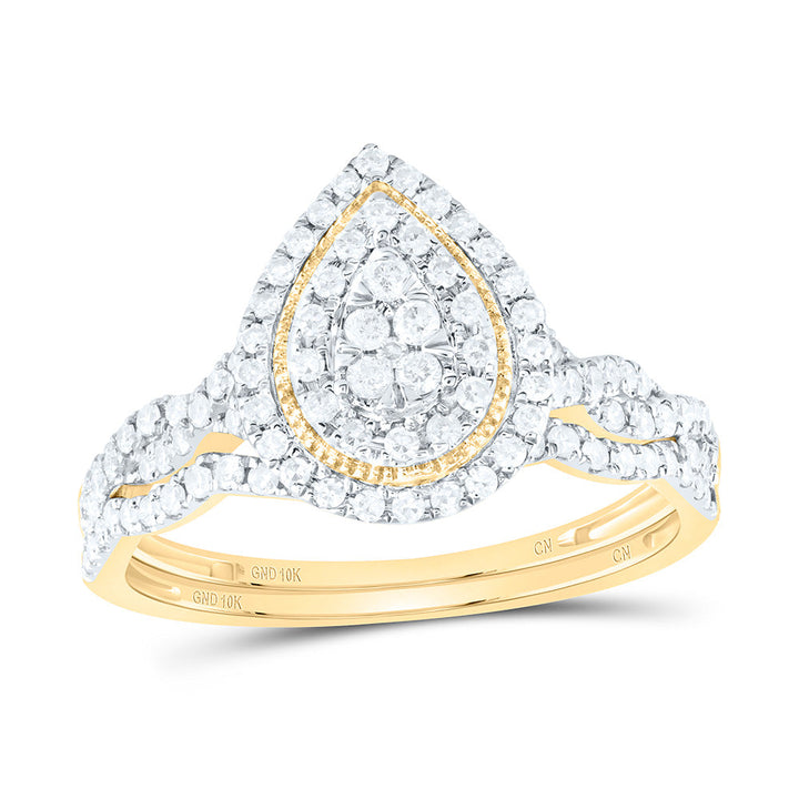 1/2CTW-NAT DIA CN PEAR DOUBLE HALO BRIDAL SET 7 Daisy Joyeria