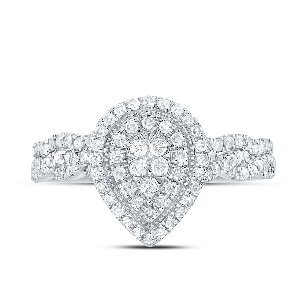 1/2CTW-NAT DIA CN PEAR DOUBLE HALO BRIDAL SET 7 Daisy Joyeria