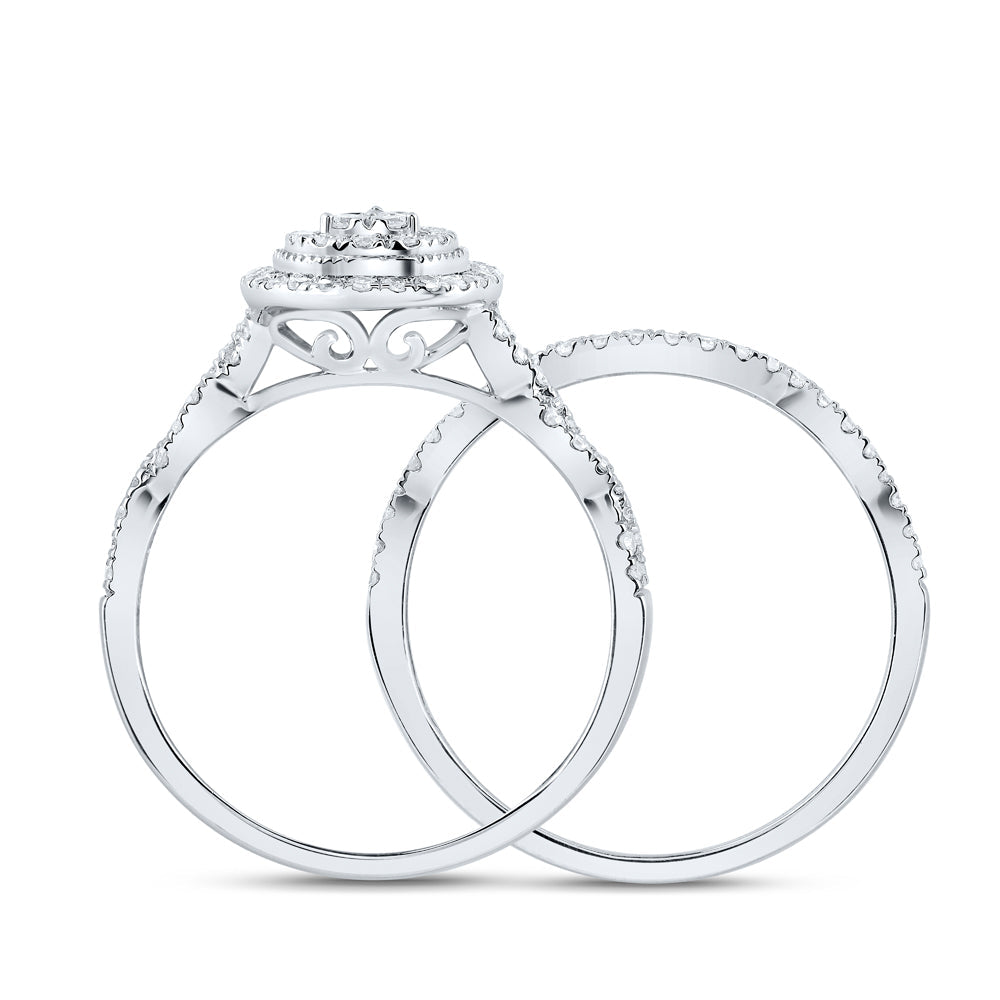 1/2CTW-NAT DIA CN PEAR DOUBLE HALO BRIDAL SET 7 Daisy Joyeria