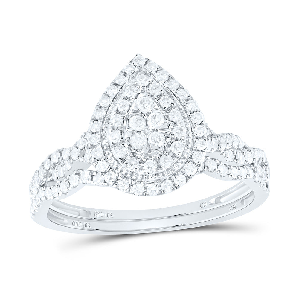 1/2CTW-NAT DIA CN PEAR DOUBLE HALO BRIDAL SET 7 Daisy Joyeria