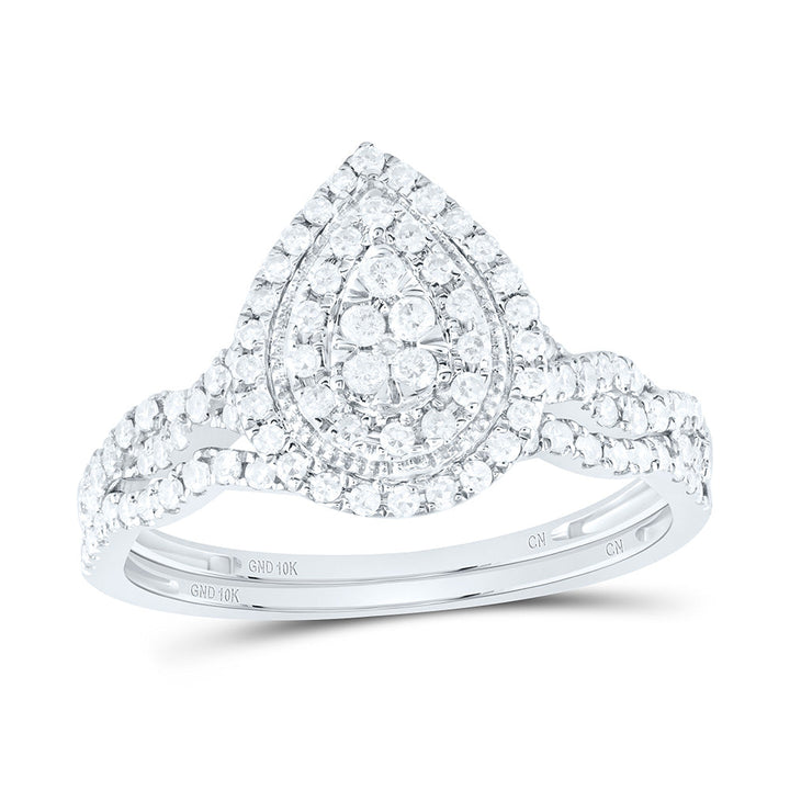 1/2CTW-NAT DIA CN PEAR DOUBLE HALO BRIDAL SET 7 Daisy Joyeria