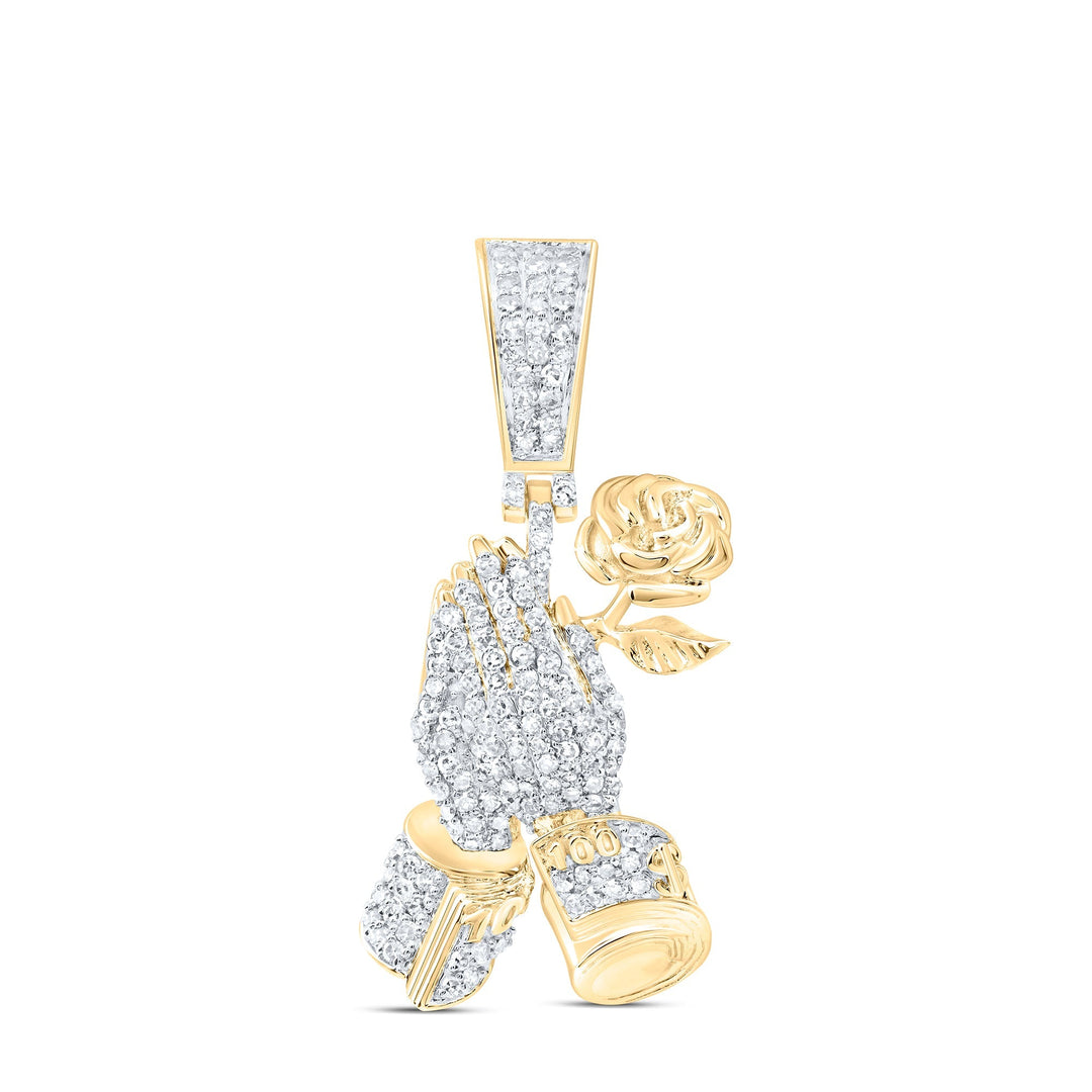 1/2CTW-NAT DIA NK ROSE WITH PRAYING HAND MENS CHARM Daisy Joyeria