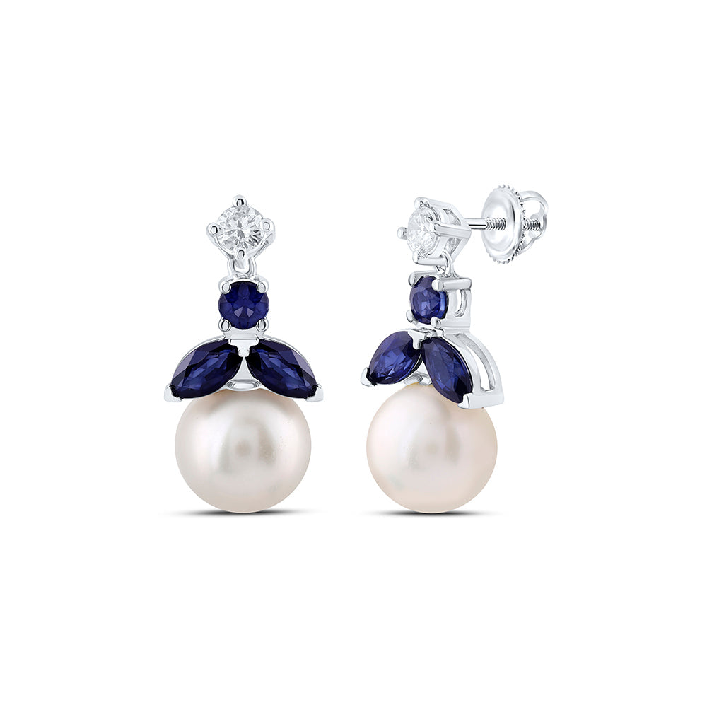 1/10CTW-DIA ANA M 1/2CTW-BS, 6MM-PEARL NAT GEM EARRING Daisy Joyeria