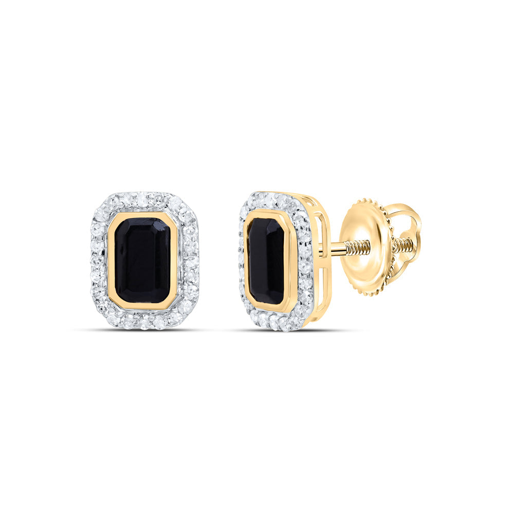 1/4CTW-DIA P1 6X4 MM EMERALD ONYX BLACK EARRING Daisy Joyeria